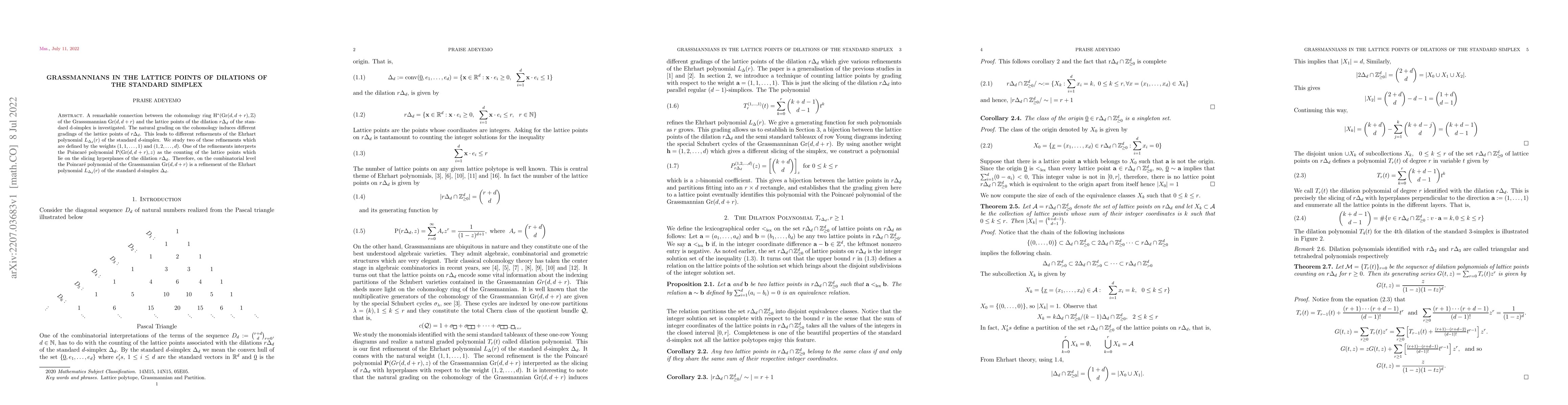 Thumbnail for Grassmannians in the Lattice points of Dilations of the Standard Simplex
