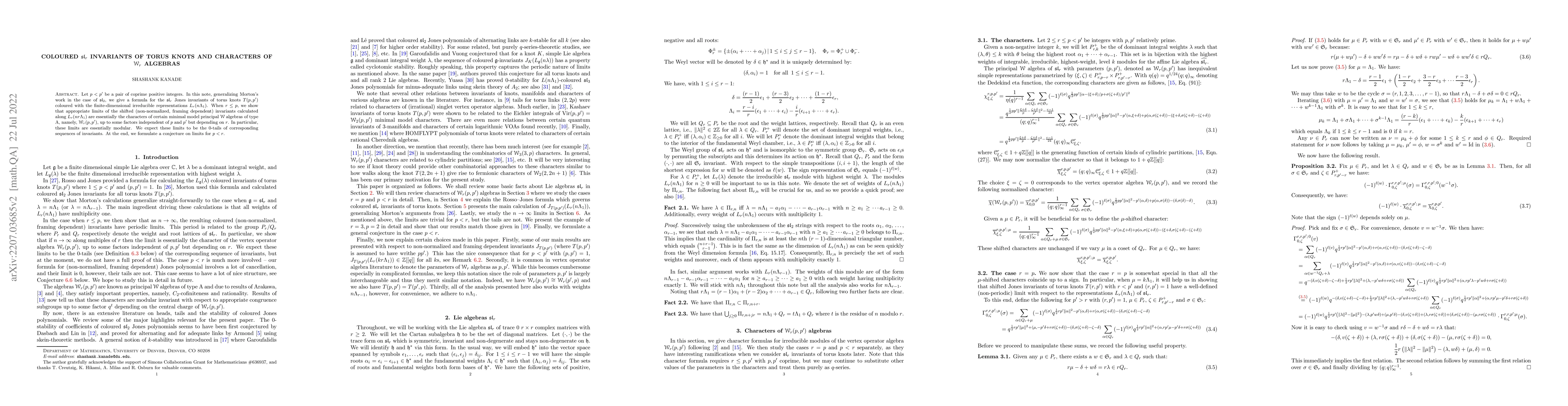 Thumbnail for Coloured $\mathfrak{sl}_r$ invariants of torus knots and characters of
  $\mathcal{W}_r$ algebras