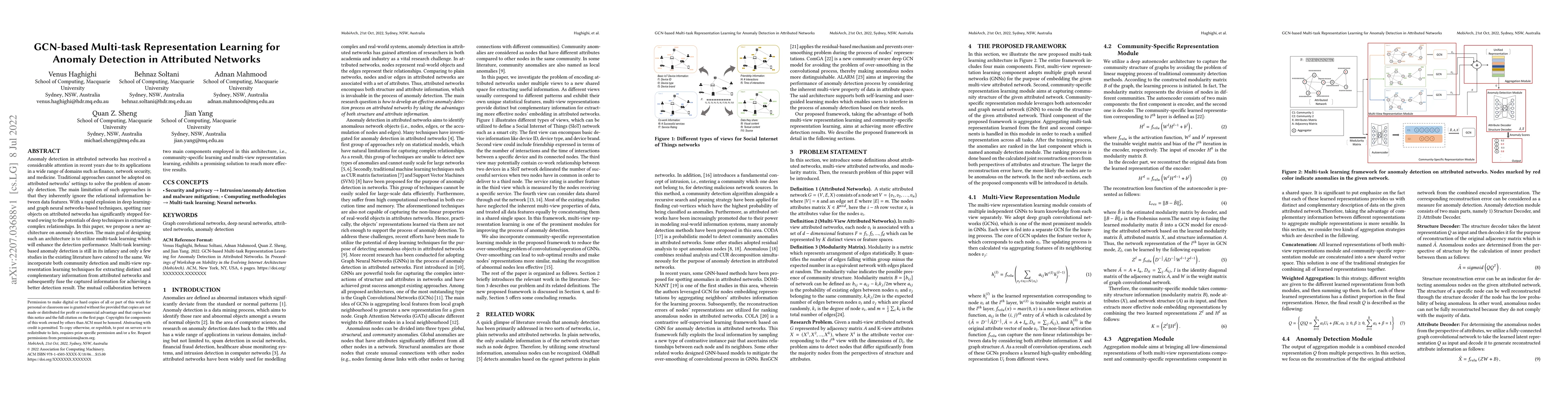 Thumbnail for GCN-based Multi-task Representation Learning for Anomaly Detection in
  Attributed Networks