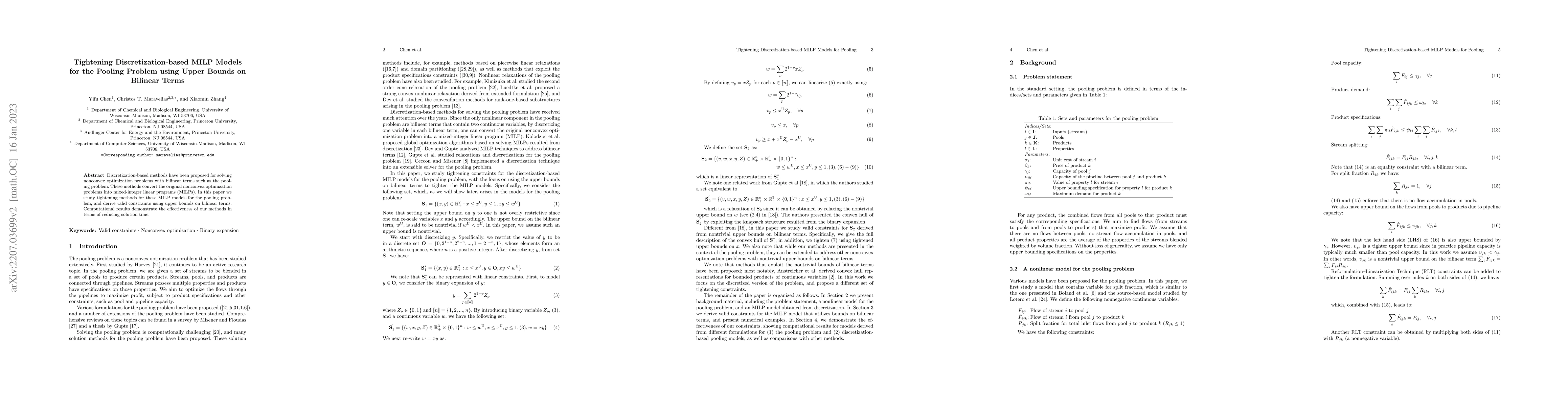 Thumbnail for Tightening Discretization-based MILP Models for the Pooling Problem
  using Upper Bounds on Bilinear Terms