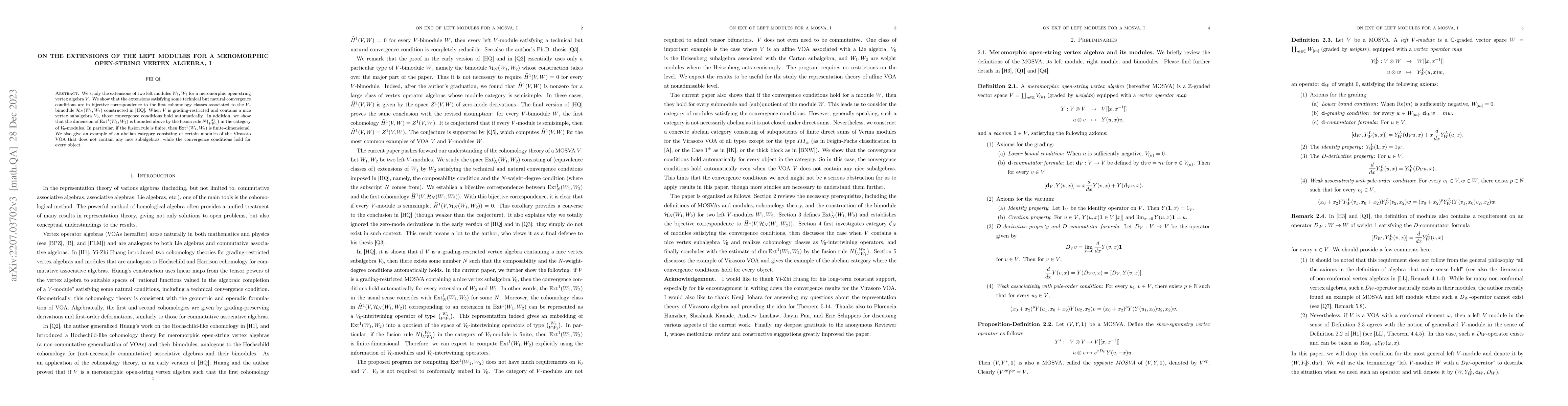 Thumbnail for On the extensions of the left modules for a meromorphic open-string
  vertex algebra, I