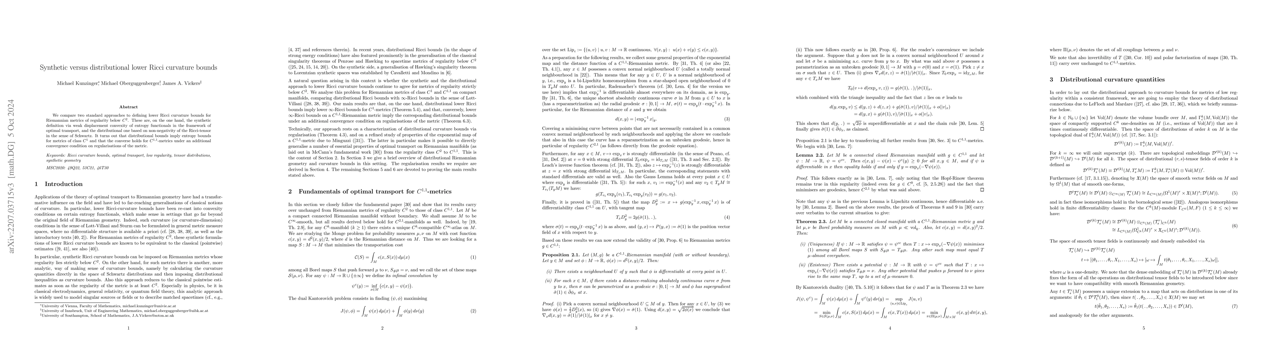 Thumbnail for Synthetic versus distributional lower Ricci curvature bounds