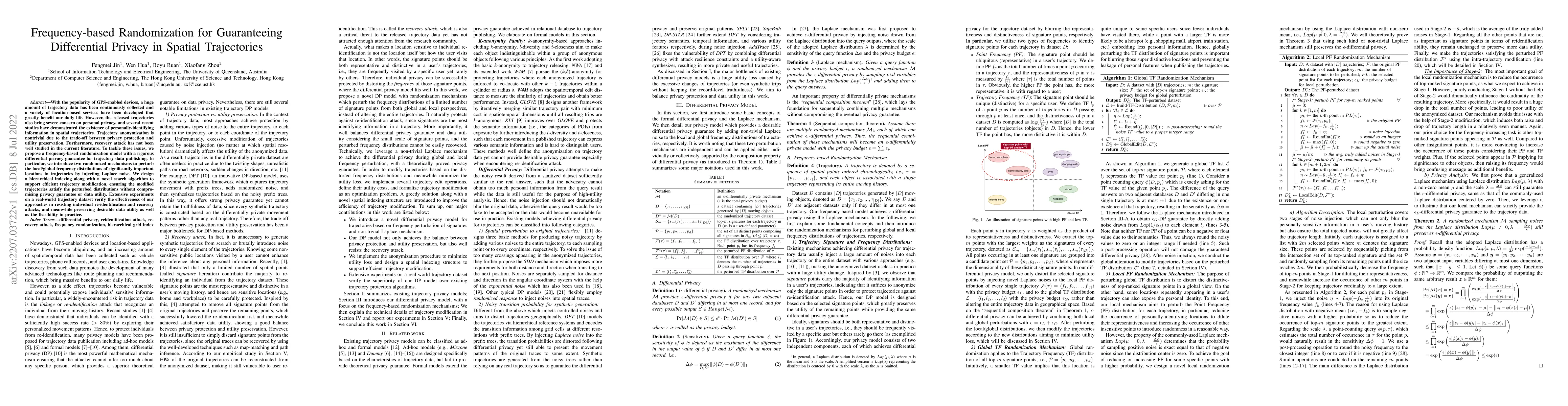 Thumbnail for Frequency-based Randomization for Guaranteeing Differential Privacy in
  Spatial Trajectories