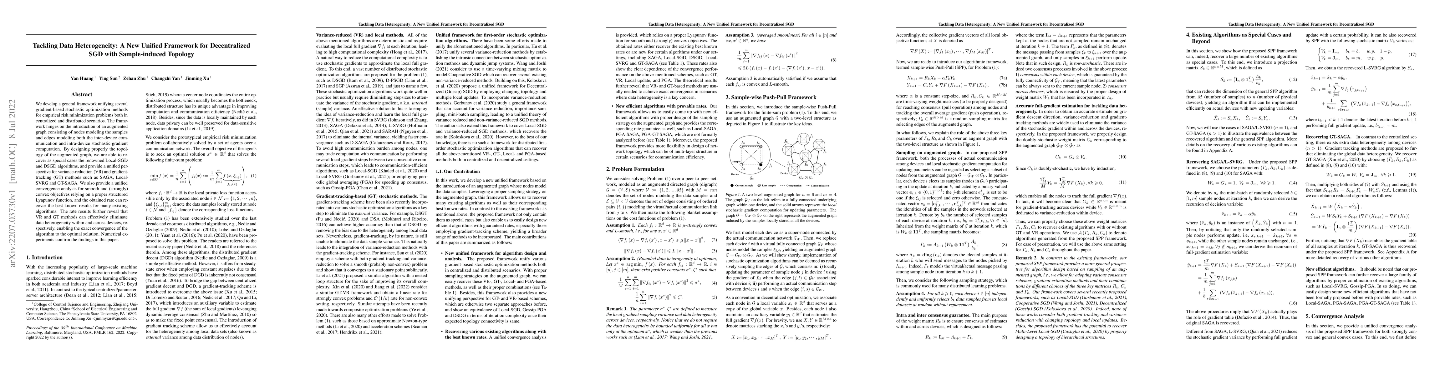 Thumbnail for Tackling Data Heterogeneity: A New Unified Framework for Decentralized
  SGD with Sample-induced Topology