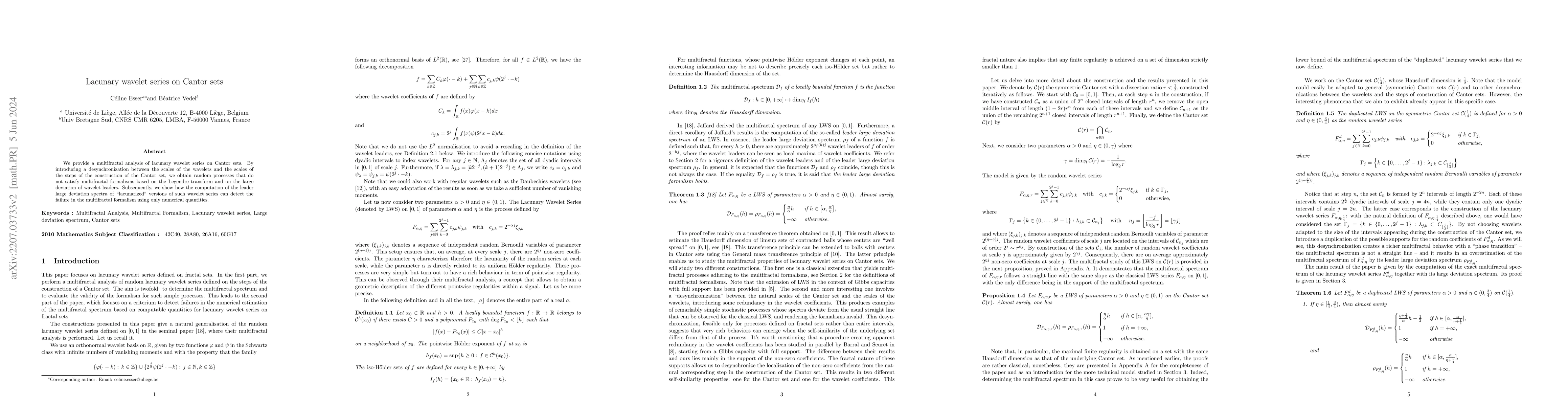 Thumbnail for Lacunary wavelet series on Cantor sets