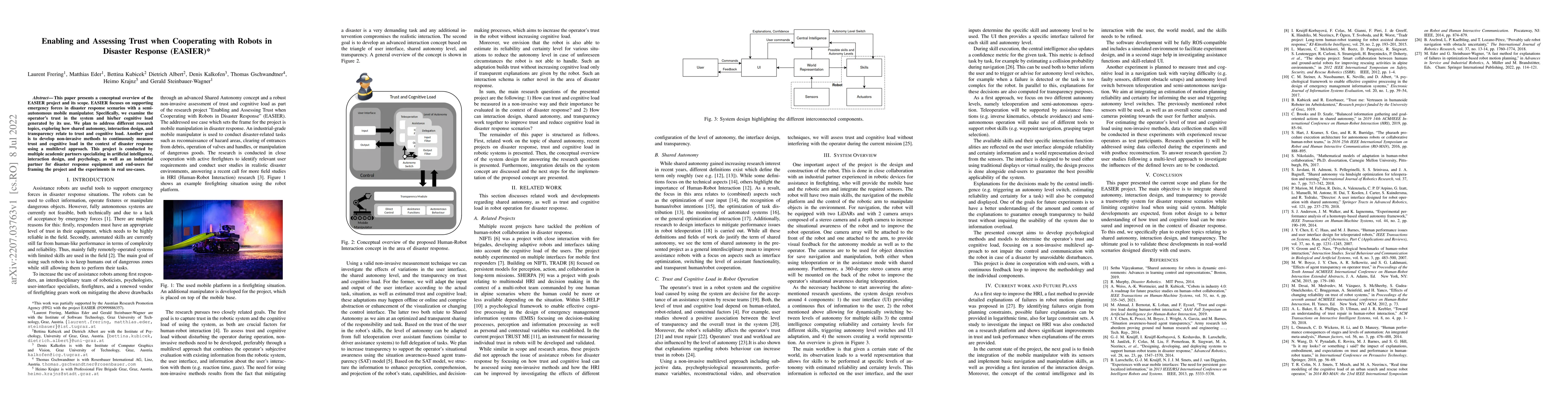 Thumbnail for Enabling and Assessing Trust when Cooperating with Robots in Disaster
  Response (EASIER)