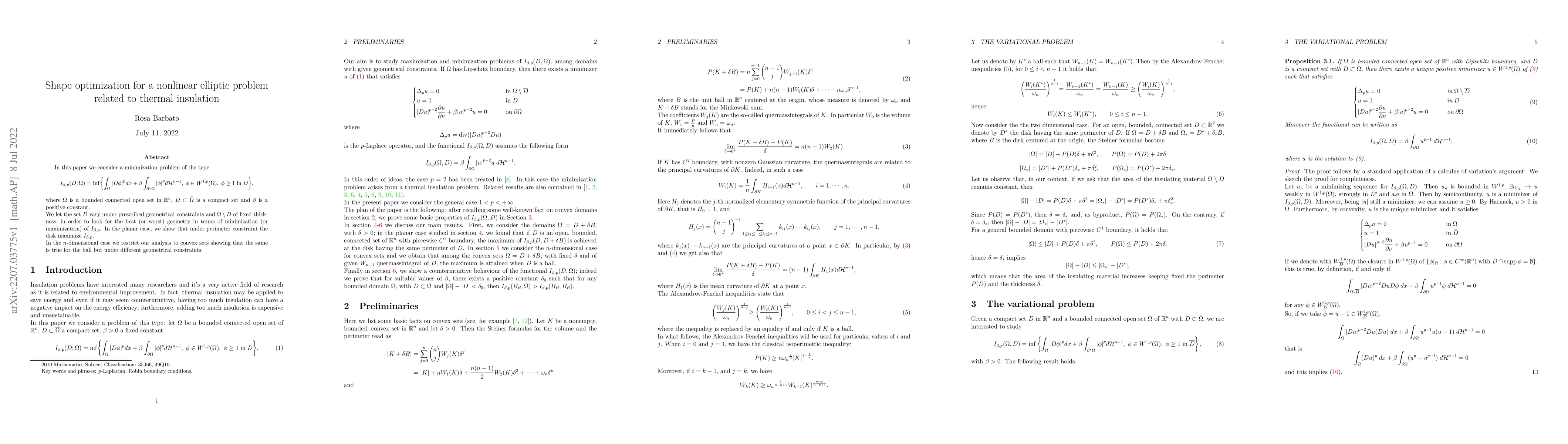 Thumbnail for Shape optimization for a nonlinear elliptic problem related to thermal
  insulation