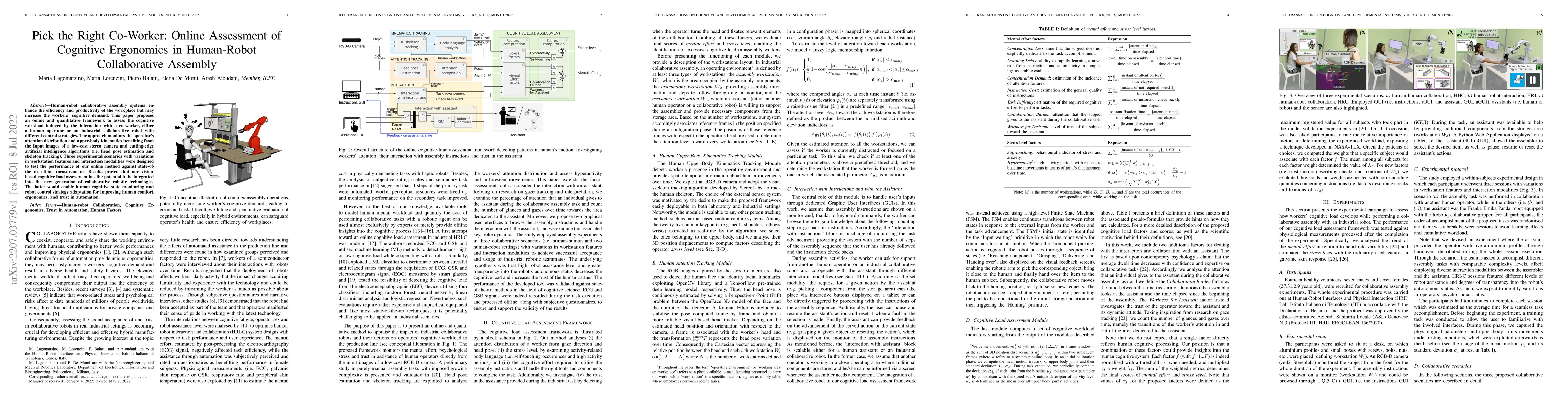 Thumbnail for Pick the Right Co-Worker: Online Assessment of Cognitive Ergonomics in
  Human-Robot Collaborative Assembly