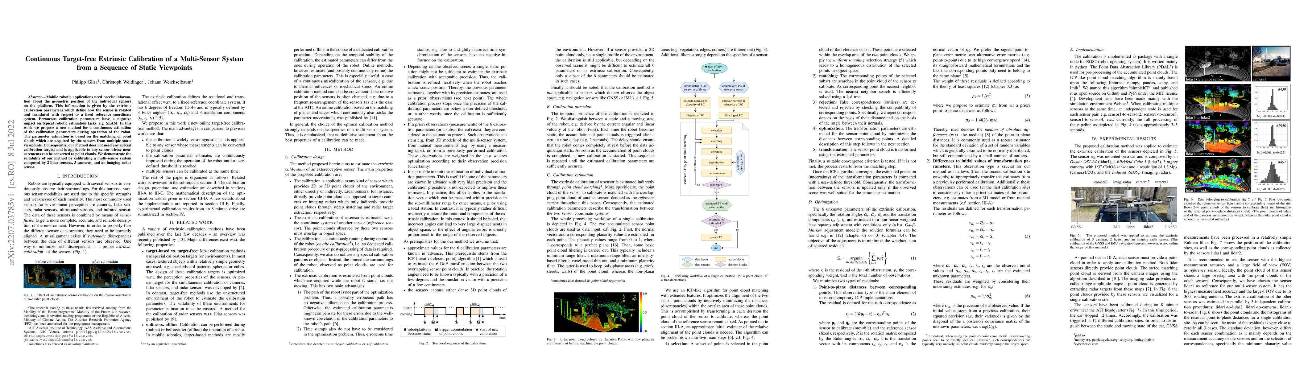 Thumbnail for Continuous Target-free Extrinsic Calibration of a Multi-Sensor System
  from a Sequence of Static Viewpoints
