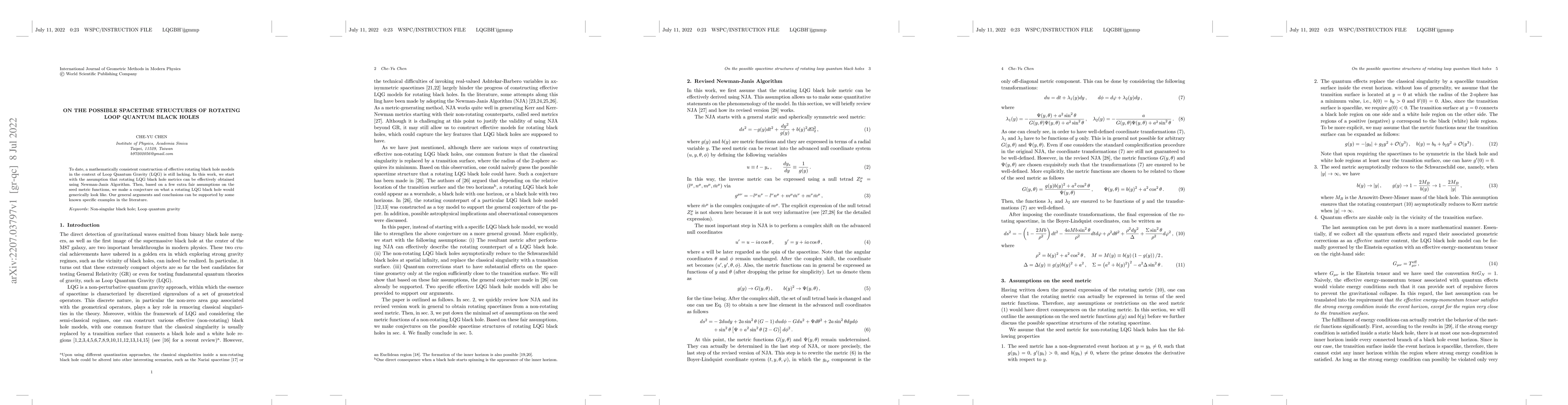 Thumbnail for On the Possible Spacetime Structures of Rotating Loop Quantum Black
  Holes