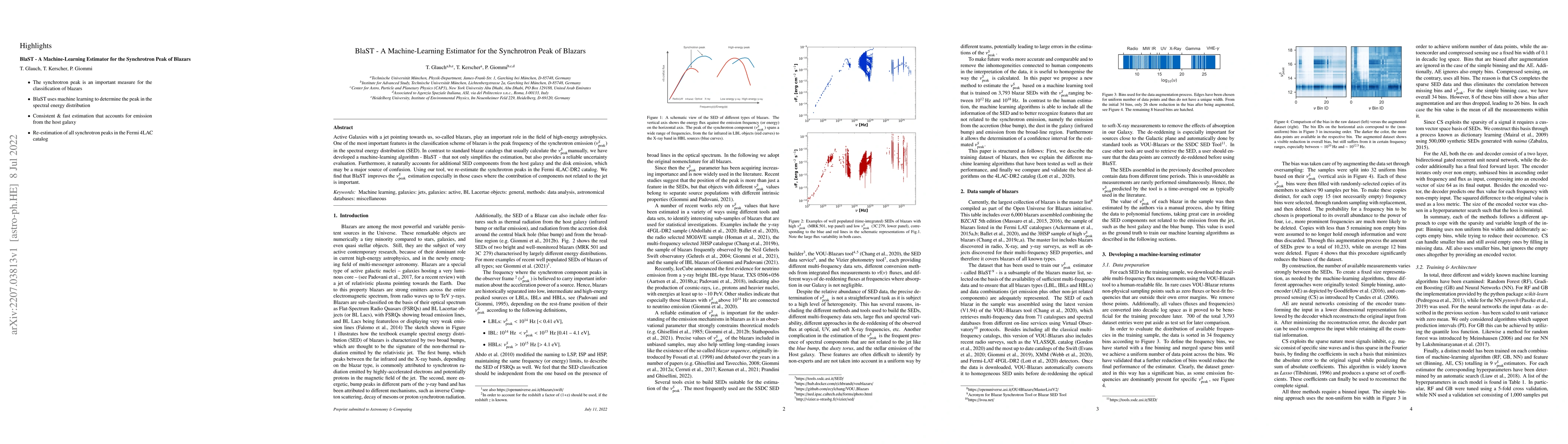 Thumbnail for BlaST -- A Machine-Learning Estimator for the Synchrotron Peak of
  Blazars