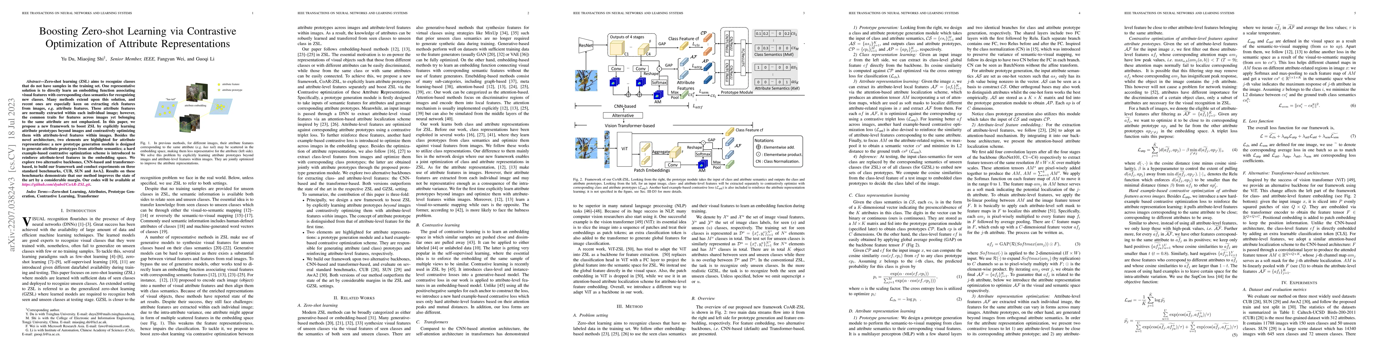 Thumbnail for Boosting Zero-shot Learning via Contrastive Optimization of Attribute
  Representations