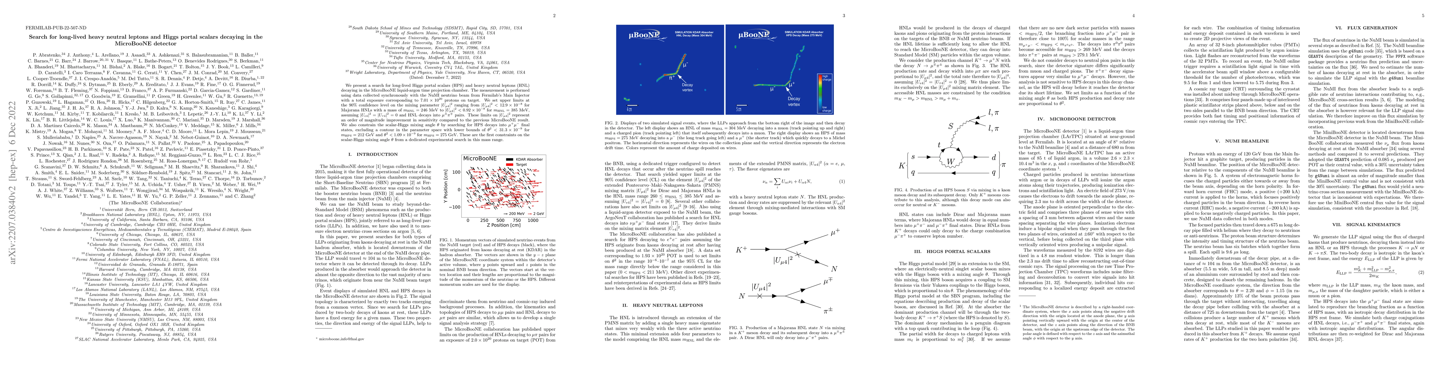 Thumbnail for Search for long-lived heavy neutral leptons and Higgs portal scalars
  decaying in the MicroBooNE detector