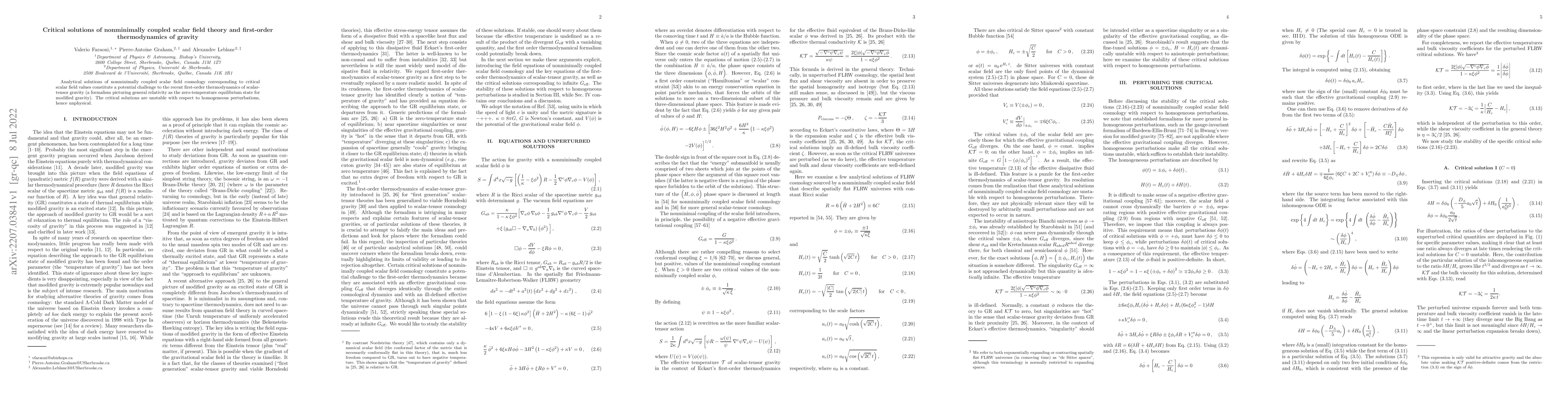 Thumbnail for Critical solutions of nonminimally coupled scalar field theory and
  first-order thermodynamics of gravity