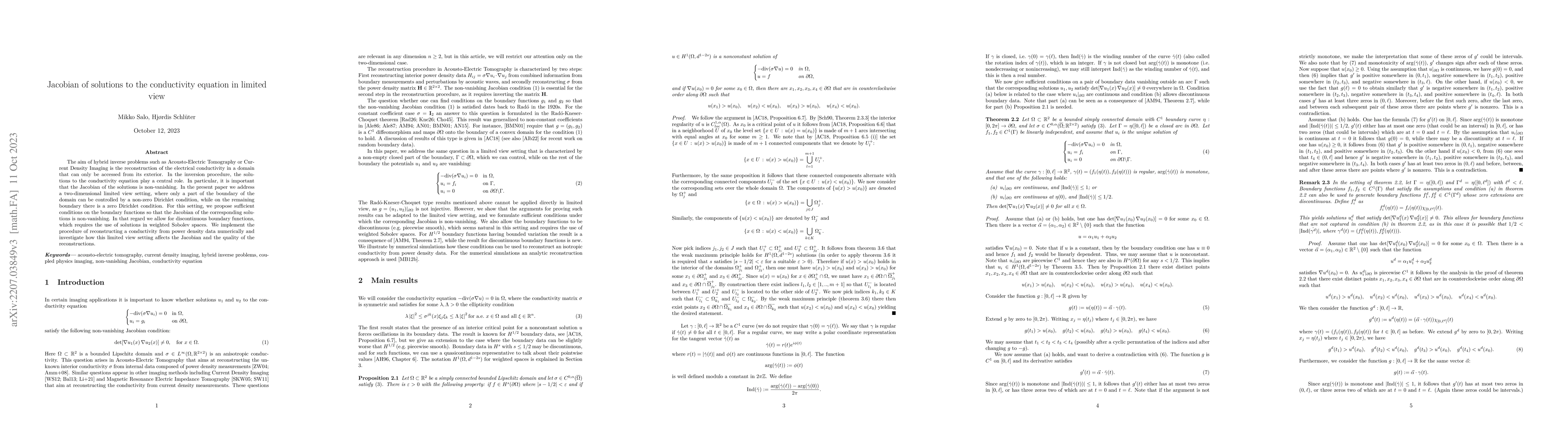 Thumbnail for Jacobian of solutions to the conductivity equation in limited view