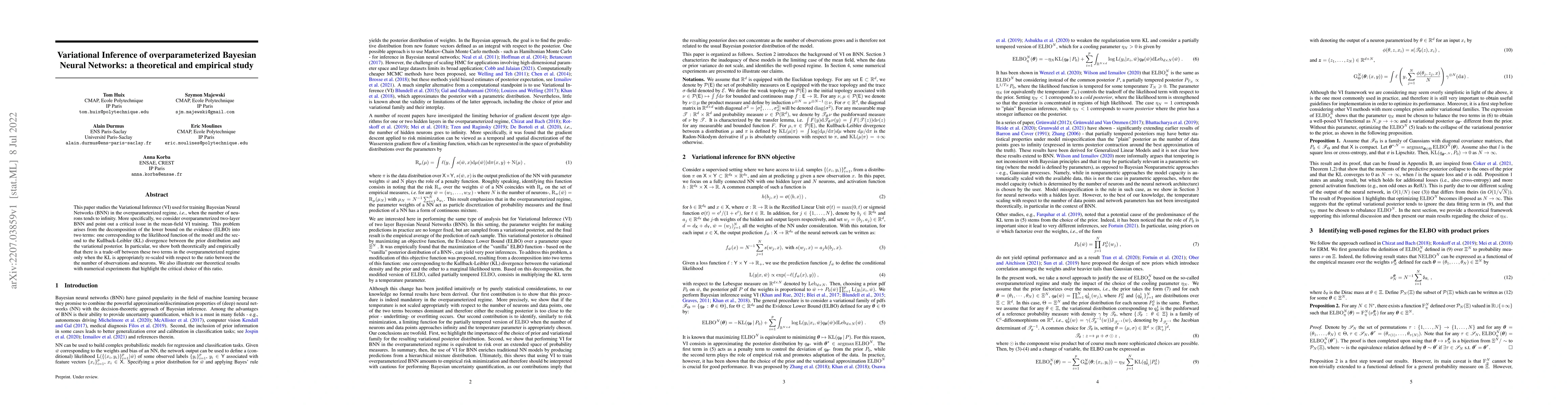 Thumbnail for Variational Inference of overparameterized Bayesian Neural Networks: a
  theoretical and empirical study