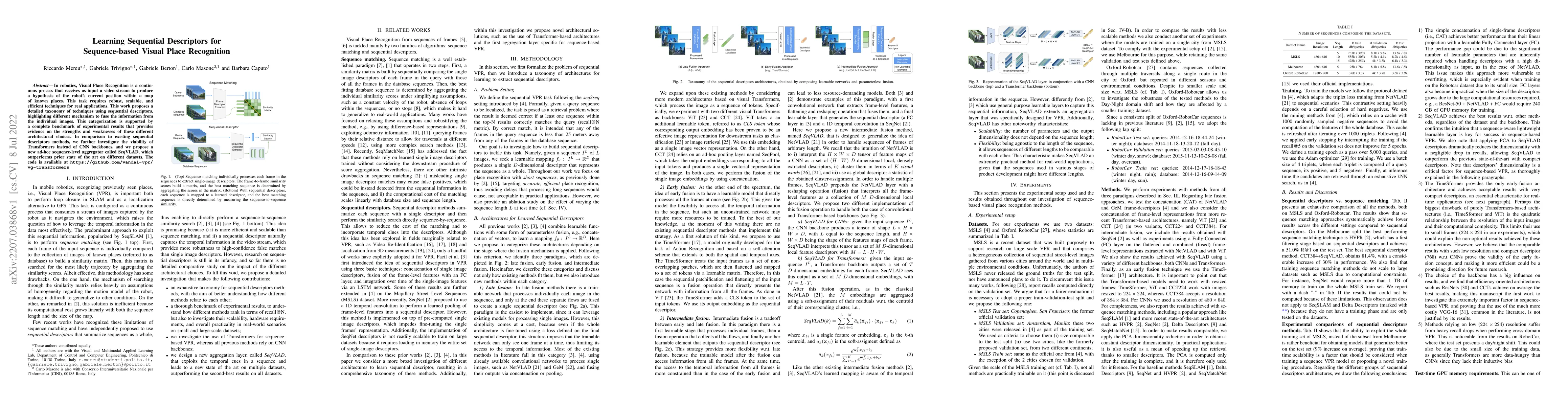 Thumbnail for Learning Sequential Descriptors for Sequence-based Visual Place
  Recognition