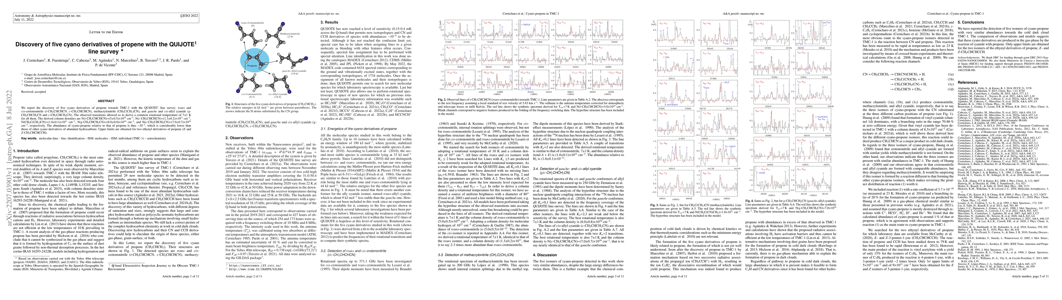 Thumbnail for Discovery of five cyano derivatives of propene with the QUIJOTE line
  survey