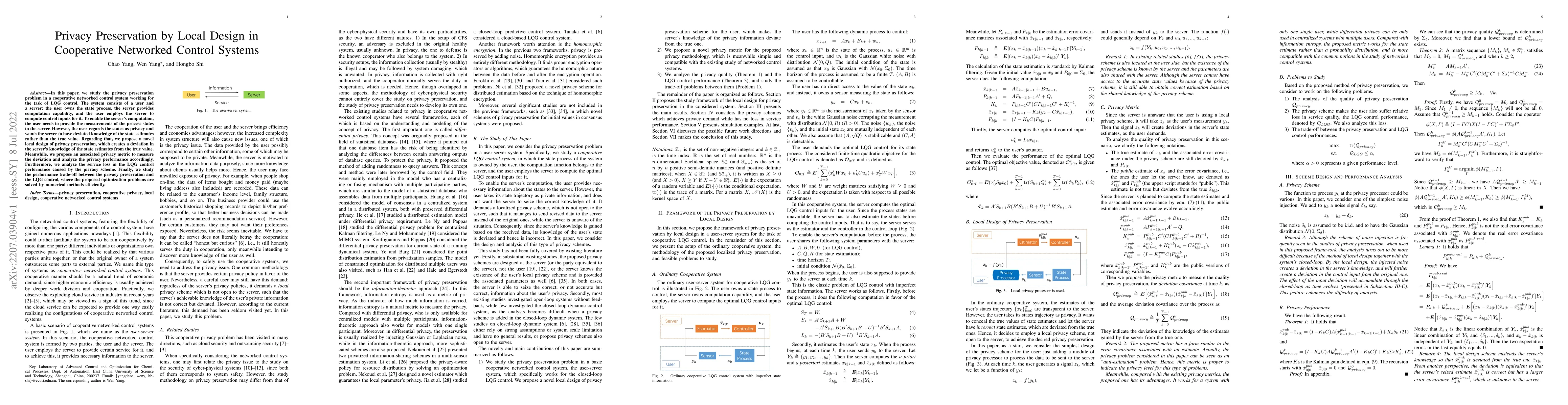 Thumbnail for Privacy Preservation by Local Design in Cooperative Networked Control
  Systems