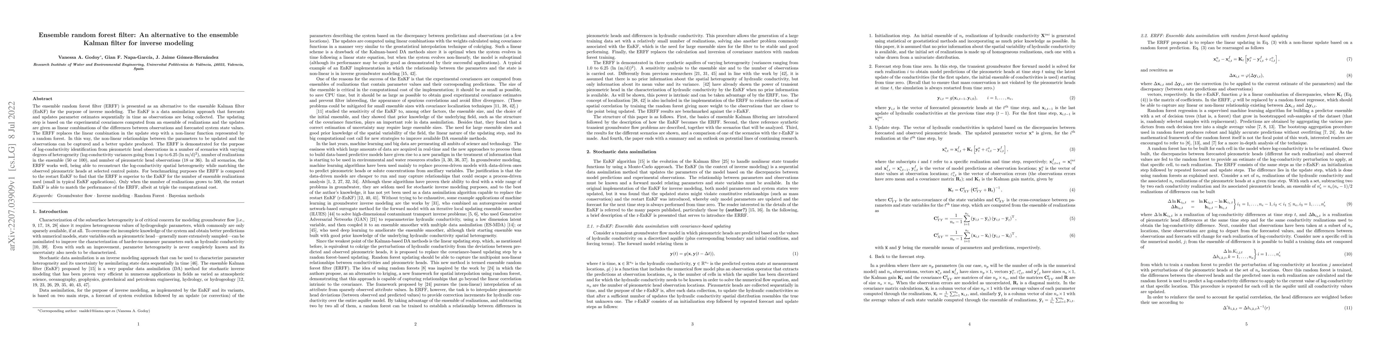 Thumbnail for Ensemble random forest filter: An alternative to the ensemble Kalman
  filter for inverse modeling