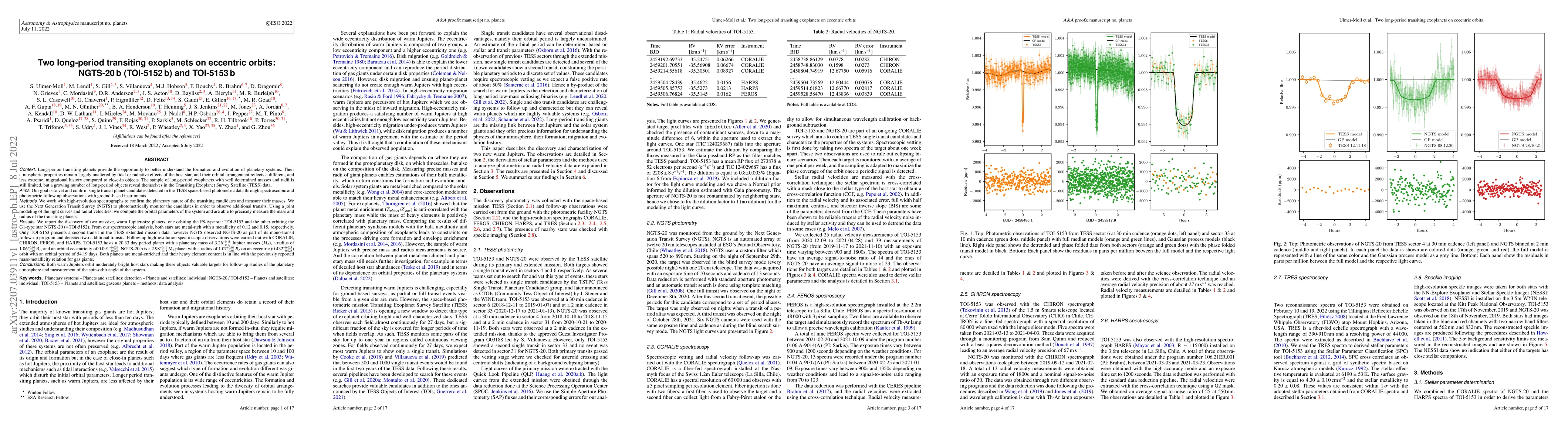 Thumbnail for Two long-period transiting exoplanets on eccentric orbits: NGTS-20 b
  (TOI-5152 b) and TOI-5153 b