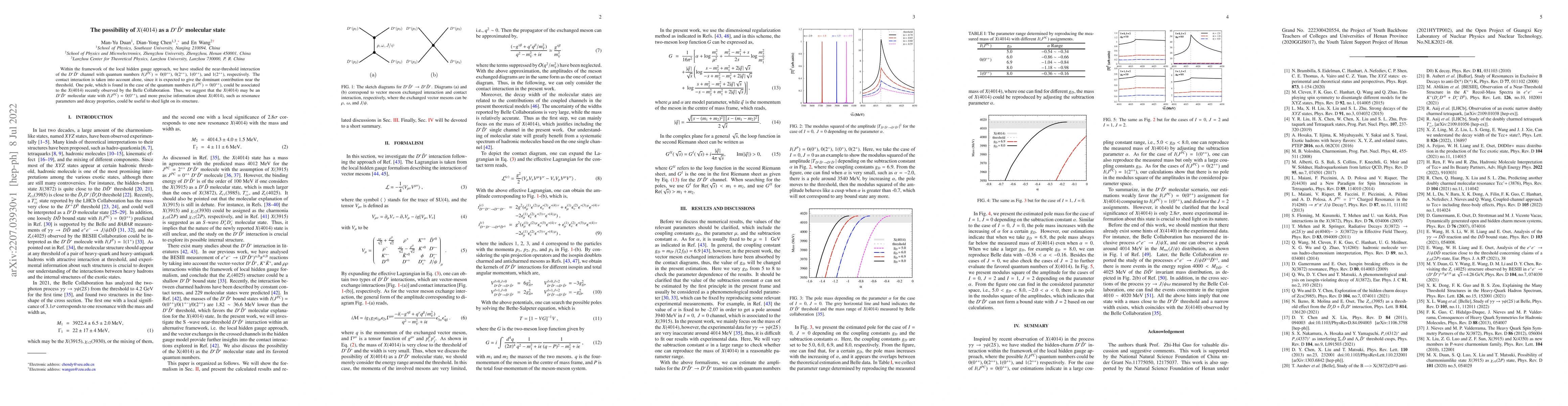 Thumbnail for The possibility of $X(4014)$ as a $D^\ast \bar{D}^\ast$ molecular state