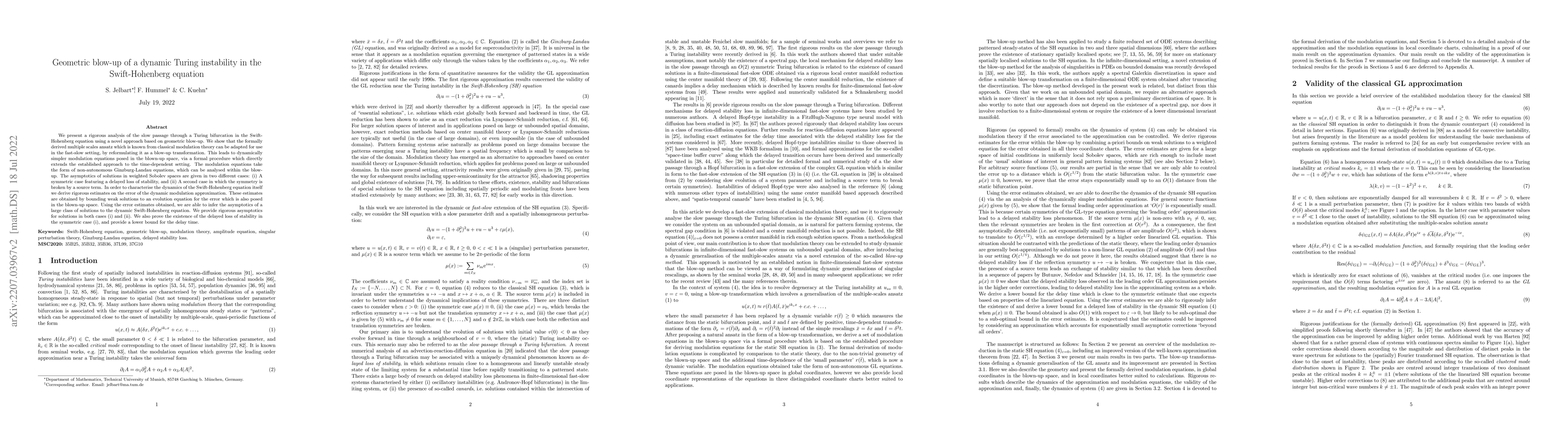 Thumbnail for Geometric blow-up of a dynamic Turing instability in the Swift-Hohenberg
  equation