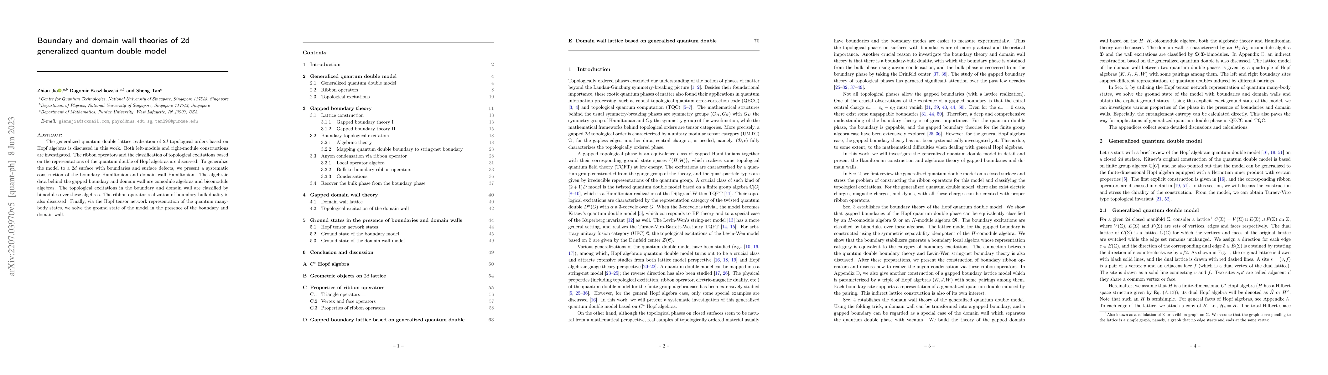 Thumbnail for Boundary and domain wall theories of 2d generalized quantum double model