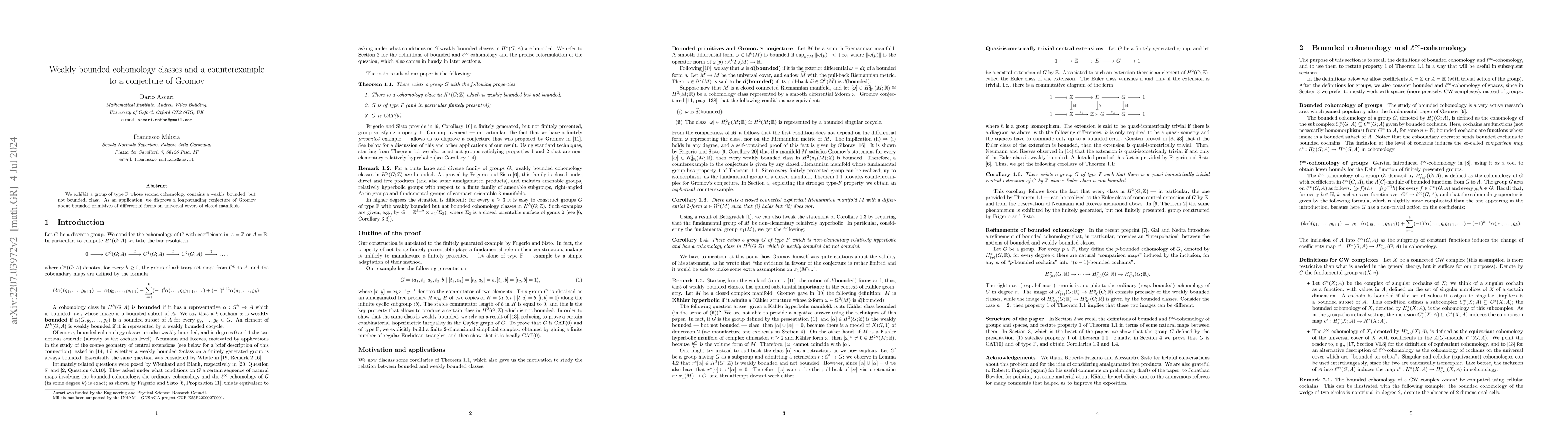 Thumbnail for Weakly bounded cohomology classes and a counterexample to a conjecture
  of Gromov