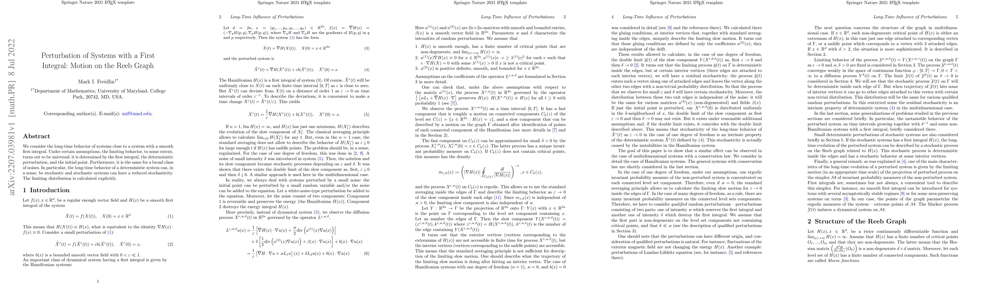 Thumbnail for Perturbation of Systems with a First Integral: Motion on the Reeb Graph