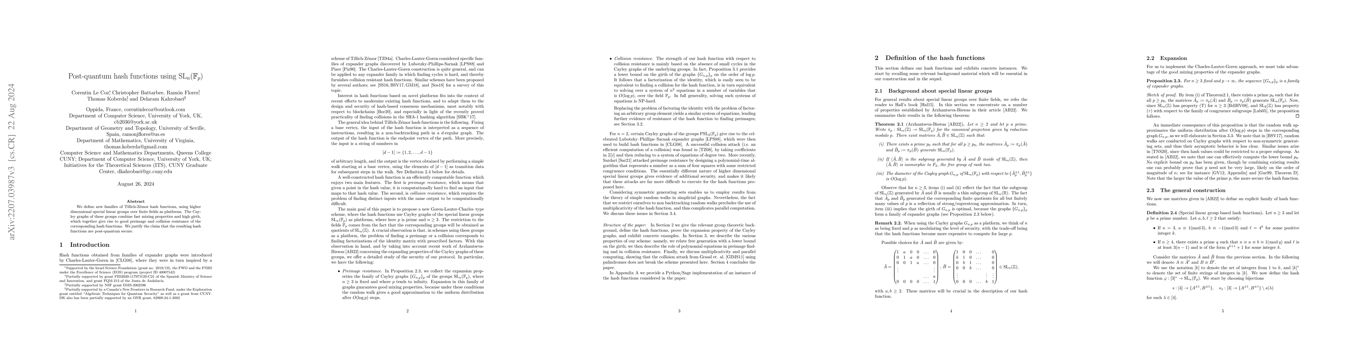 Thumbnail for Post-quantum hash functions using $\mathrm{SL}_n(\mathbb{F}_p)$