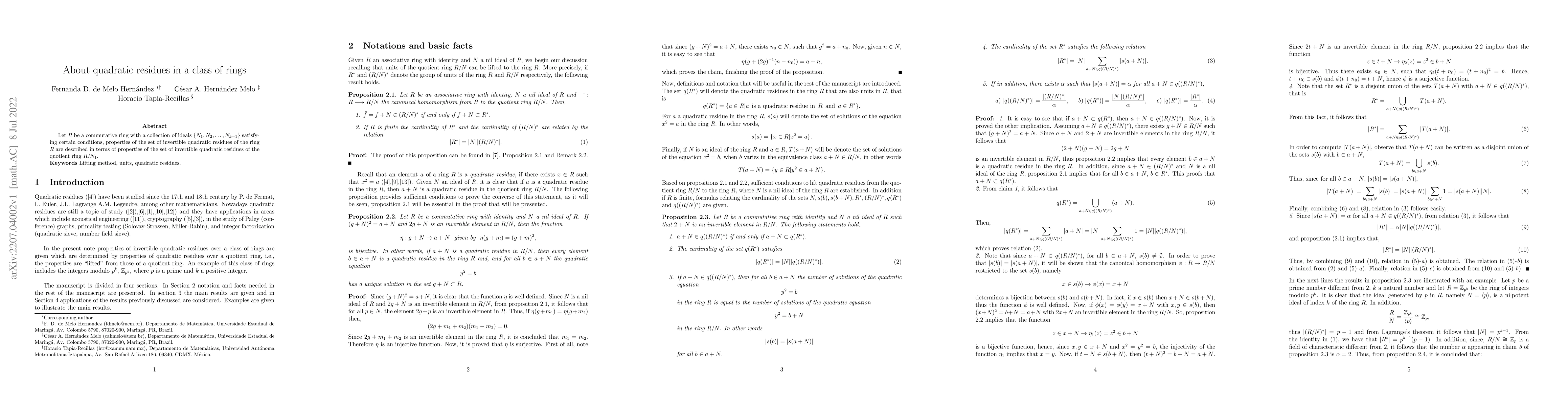 Thumbnail for About quadratic residues in a class of rings