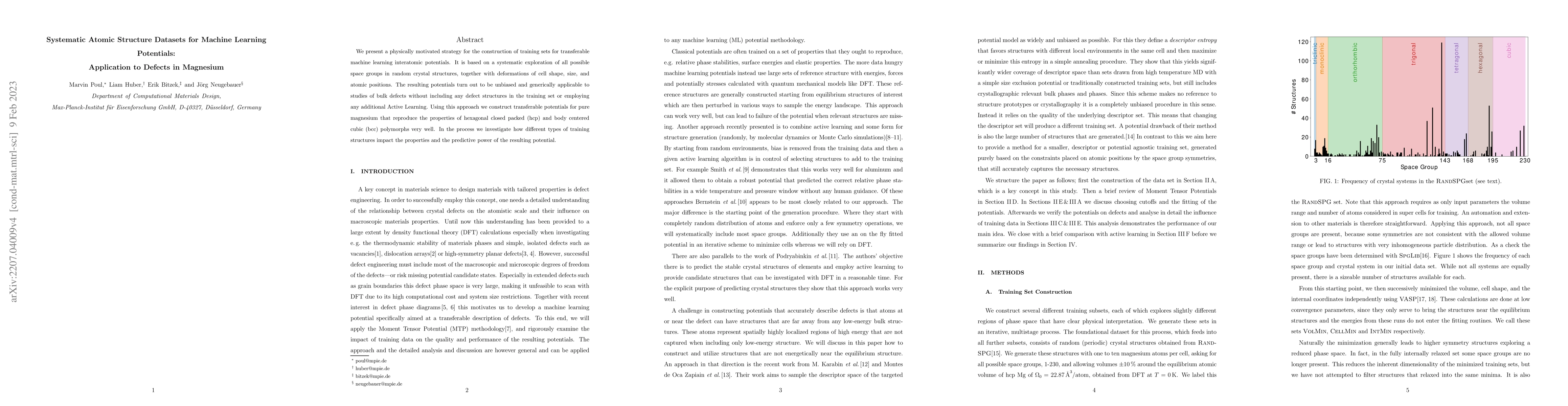 Thumbnail for Systematic Atomic Structure Datasets for Machine Learning Potentials:
  Application to Defects in Magnesium