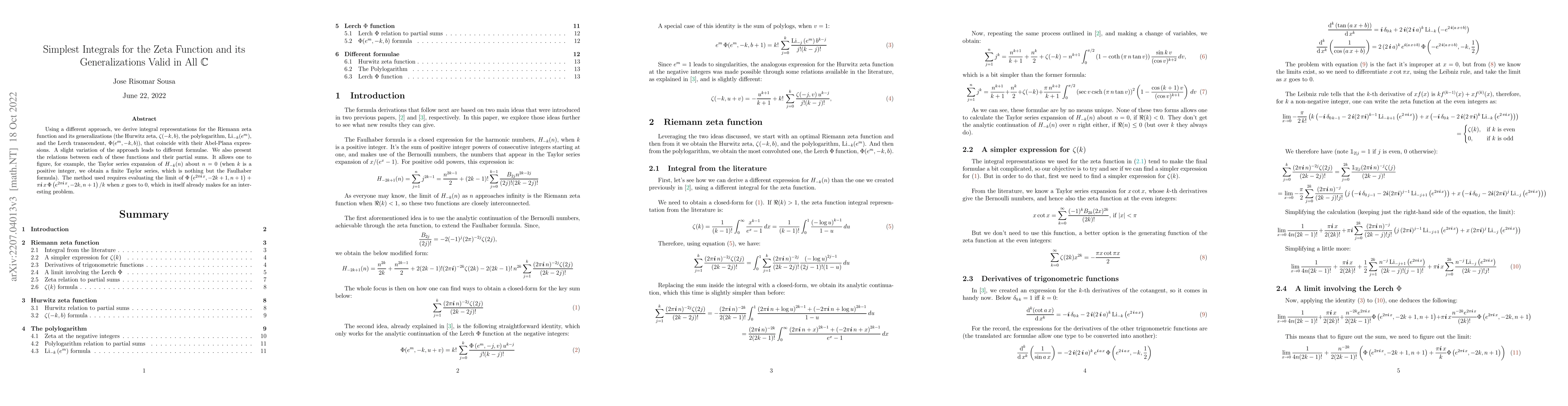 Thumbnail for Simplest Integrals for the Zeta Function and its Generalizations Valid
  in All $\mathbb{C}$