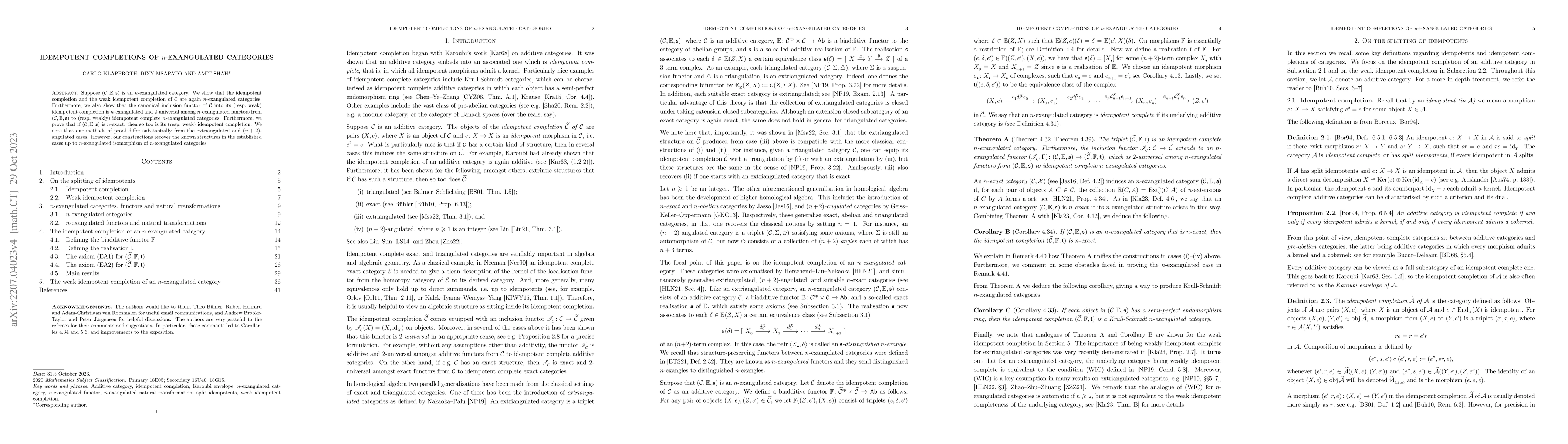 Thumbnail for Idempotent completions of $n$-exangulated categories