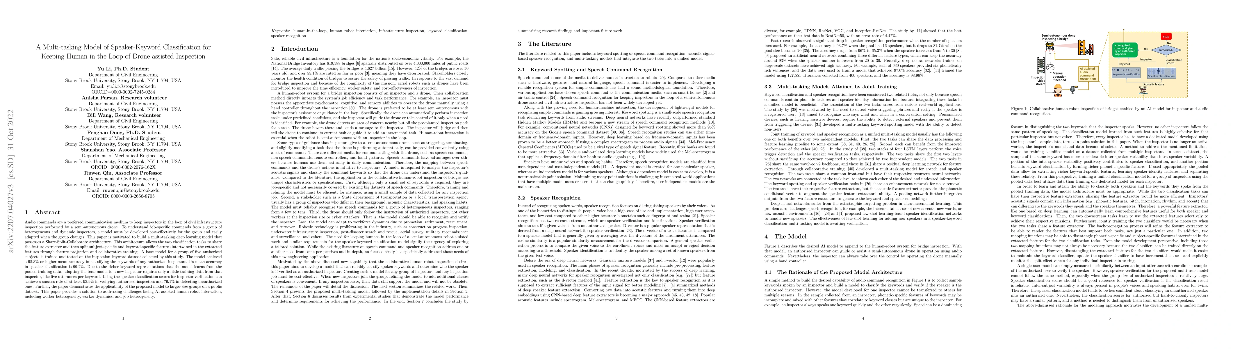 Thumbnail for A Multi-tasking Model of Speaker-Keyword Classification for Keeping
  Human in the Loop of Drone-assisted Inspection