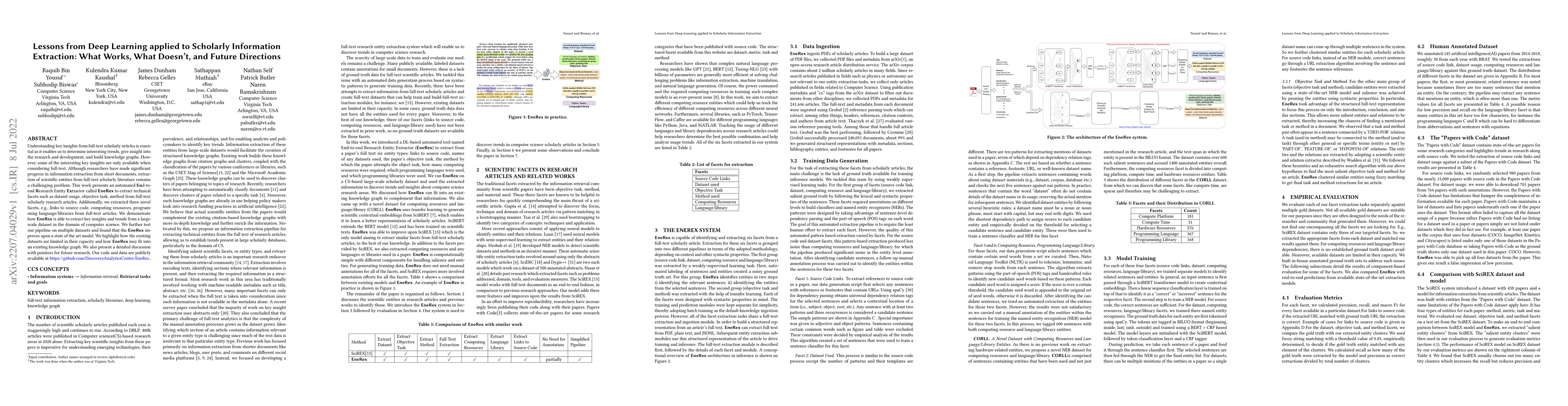 Thumbnail for Lessons from Deep Learning applied to Scholarly Information Extraction:
  What Works, What Doesn't, and Future Directions