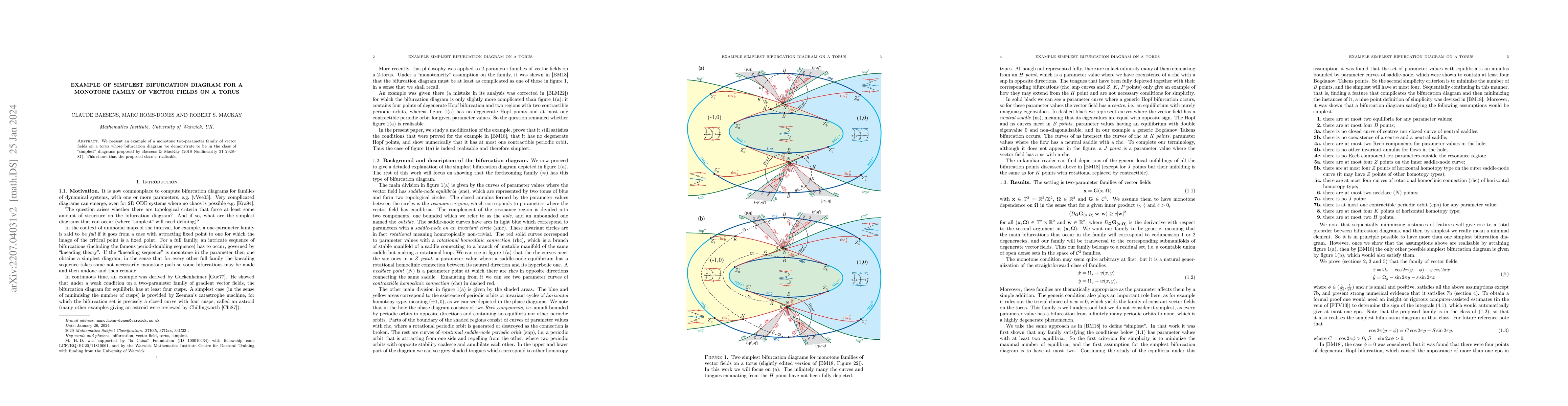 Thumbnail for Example of simplest bifurcation diagram for a monotone family of vector
  fields on a torus