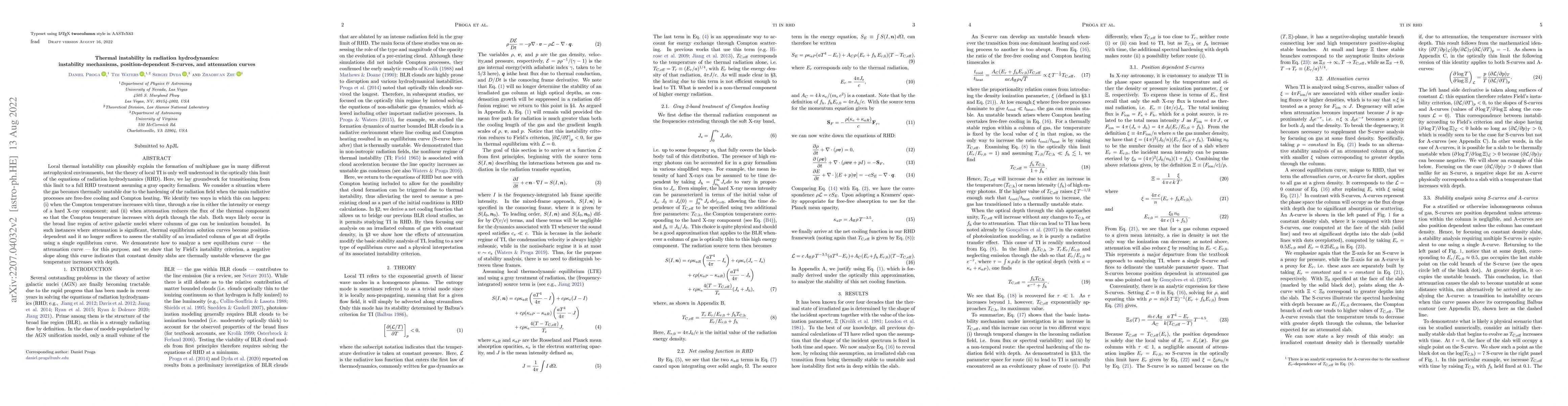 Thumbnail for Thermal instability in radiation hydrodynamics: instability mechanisms,
  position-dependent S-curves, and attenuation curves