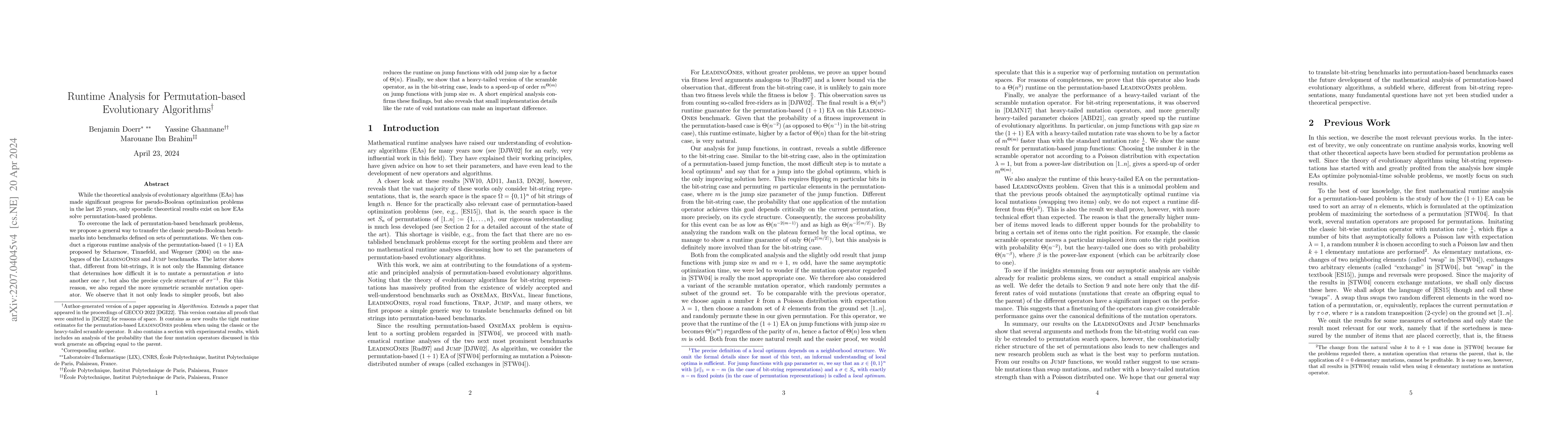 Thumbnail for Runtime Analysis for Permutation-based Evolutionary Algorithms