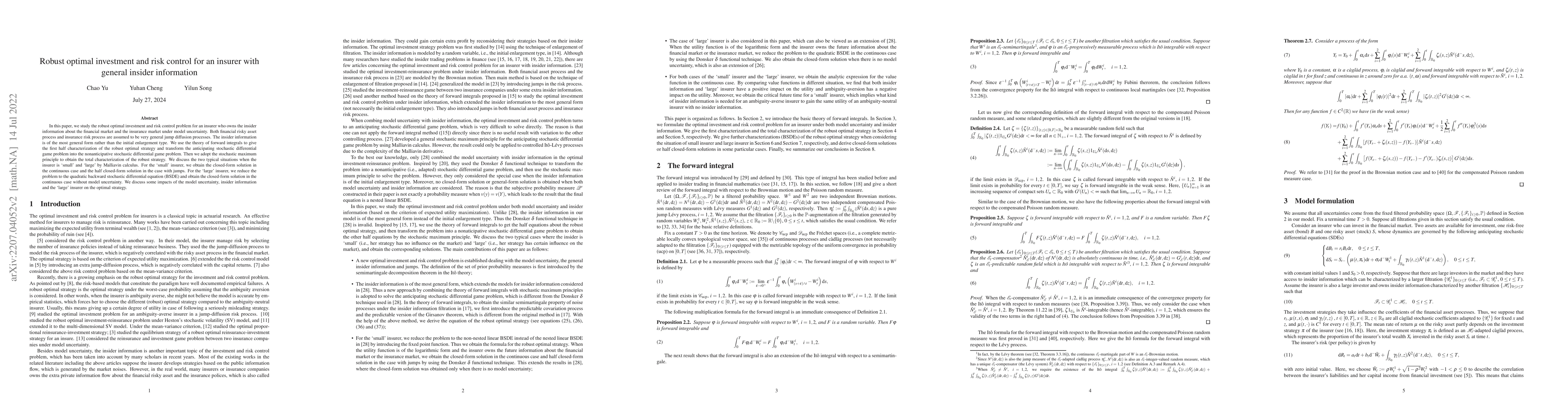 Thumbnail for Robust optimal investment and risk control for an insurer with general
  insider information