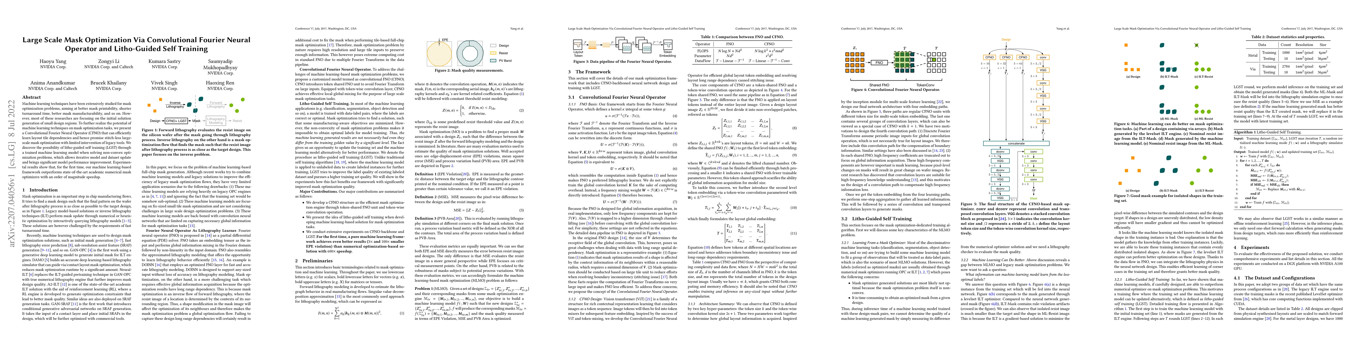 Thumbnail for Large Scale Mask Optimization Via Convolutional Fourier Neural Operator
  and Litho-Guided Self Training