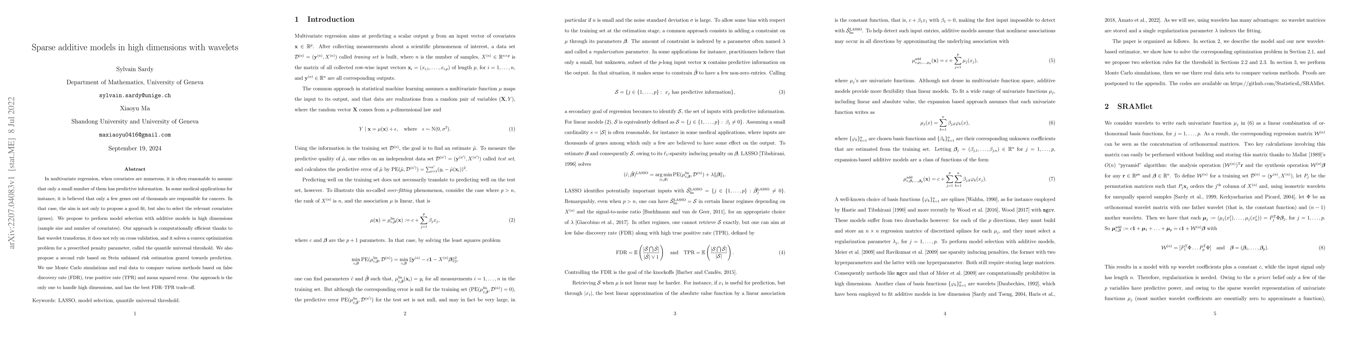 Thumbnail for Sparse additive models in high dimensions with wavelets