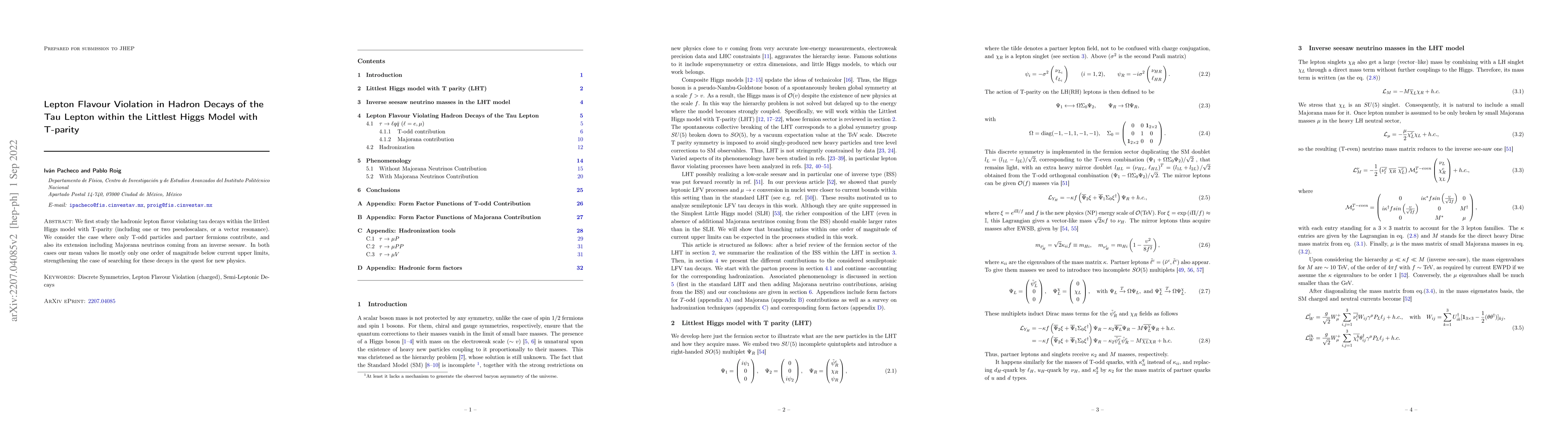 Thumbnail for Lepton Flavour Violation in Hadron Decays of the Tau Lepton within the
  Littlest Higgs Model with T-parity