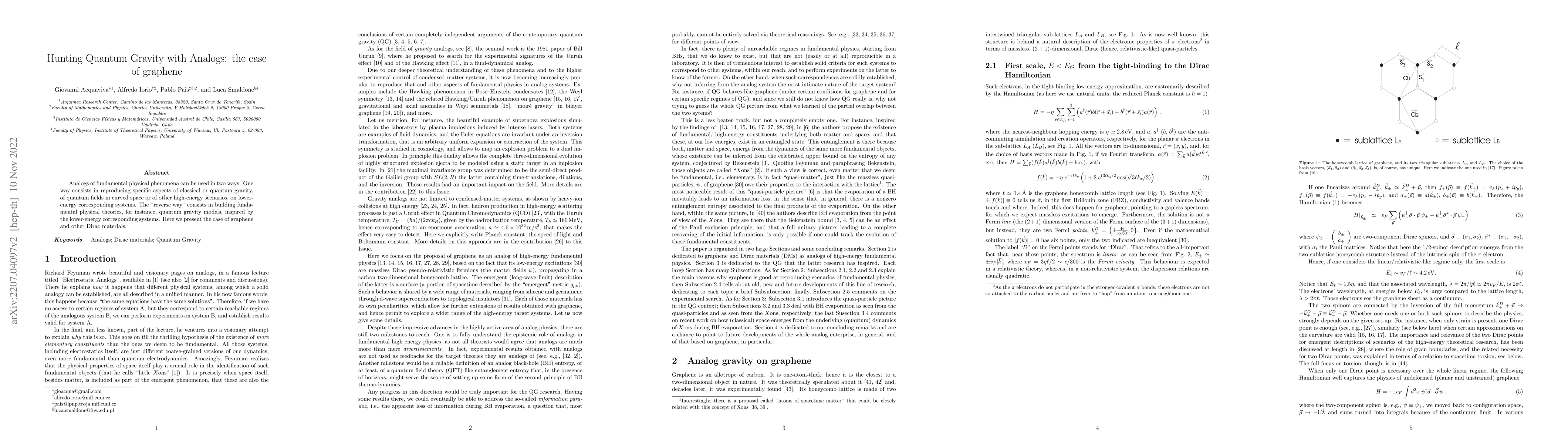 Thumbnail for Hunting Quantum Gravity with Analogs: the case of graphene