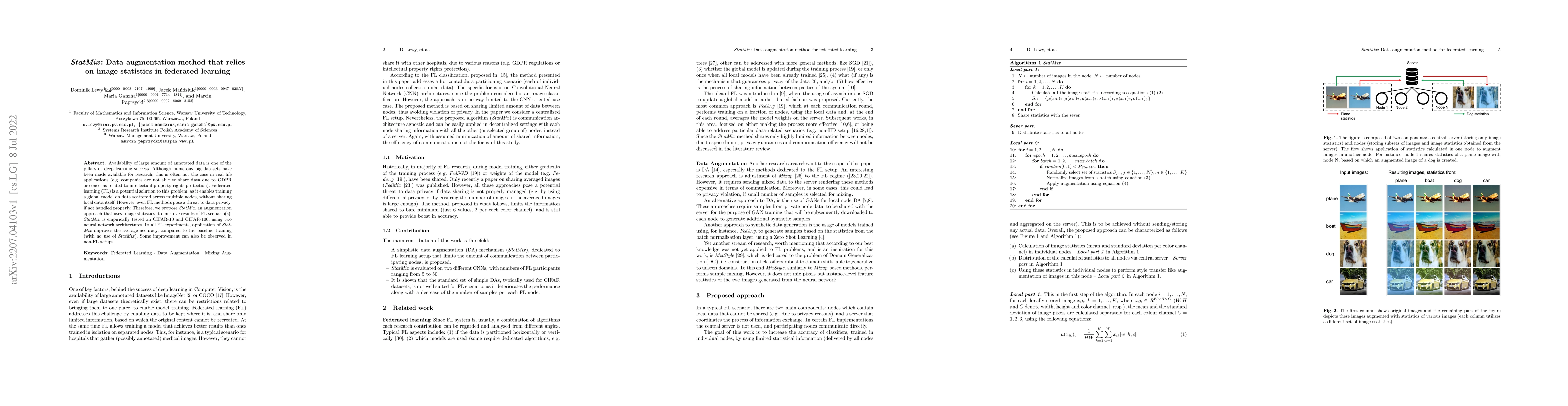 Thumbnail for StatMix: Data augmentation method that relies on image statistics in
  federated learning