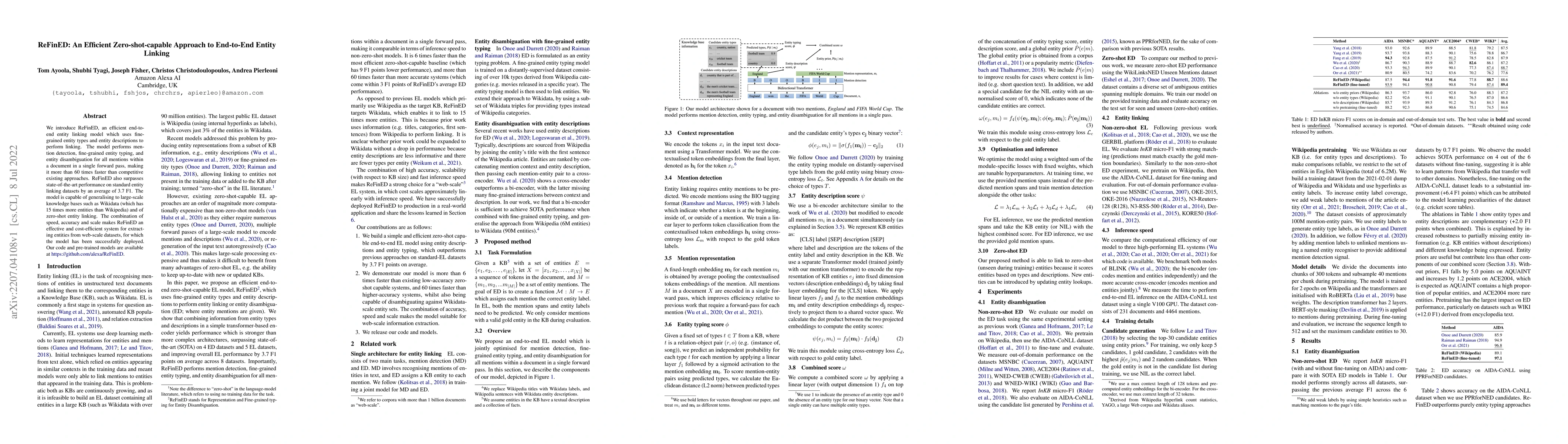 Thumbnail for ReFinED: An Efficient Zero-shot-capable Approach to End-to-End Entity
  Linking