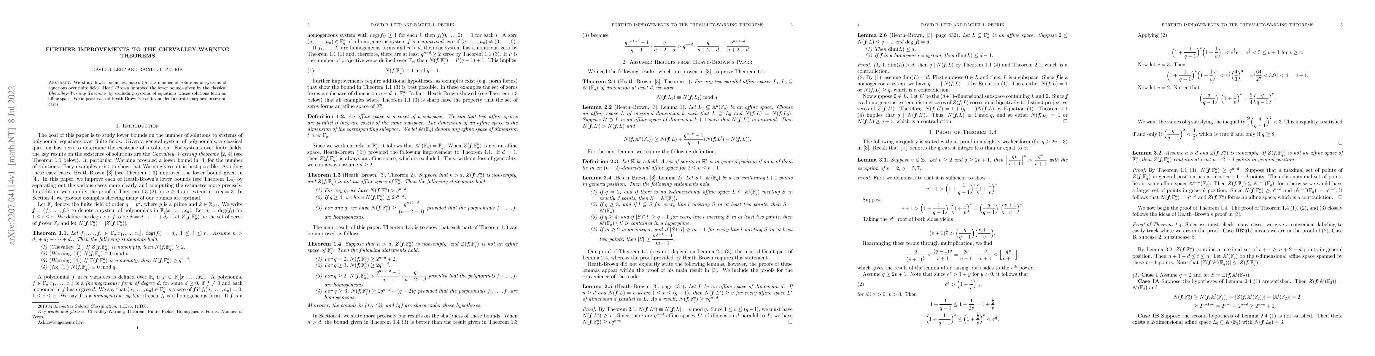 Thumbnail for Further Improvements to the Chevalley-Warning Theorems