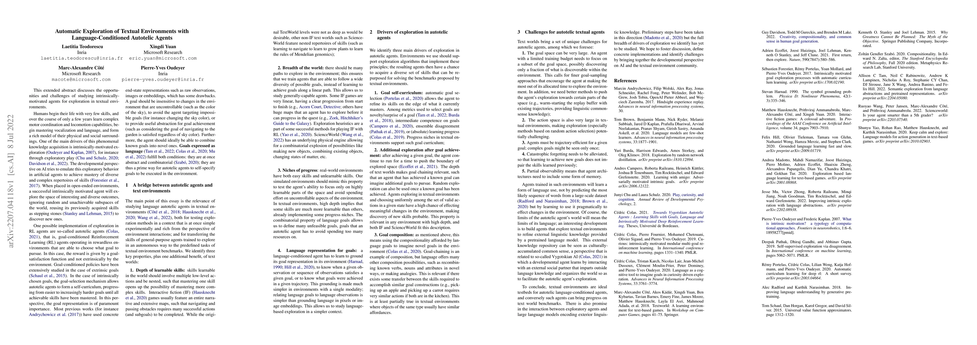 Thumbnail for Automatic Exploration of Textual Environments with Language-Conditioned
  Autotelic Agents