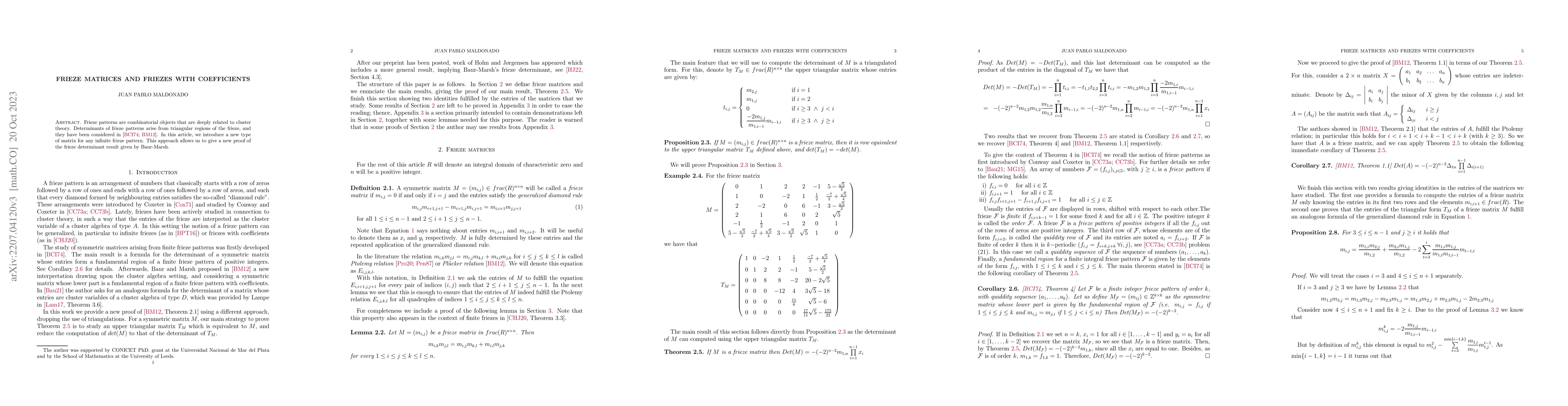 Thumbnail for Frieze matrices and infinite frieze patterns with coefficients